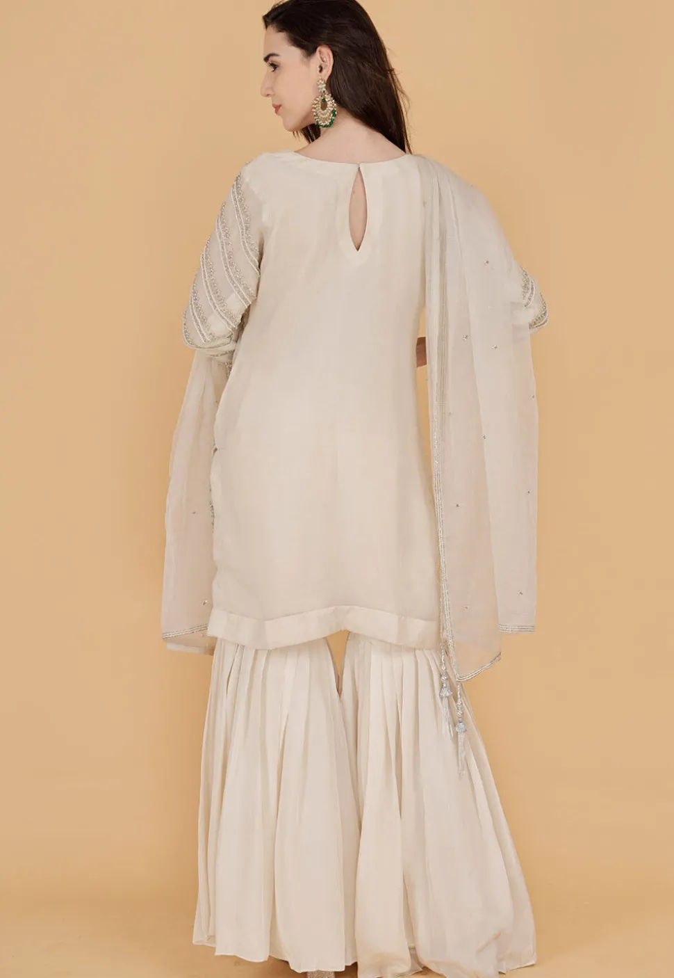Hand Embroidered Organza Pakistani Suit in Light Beige