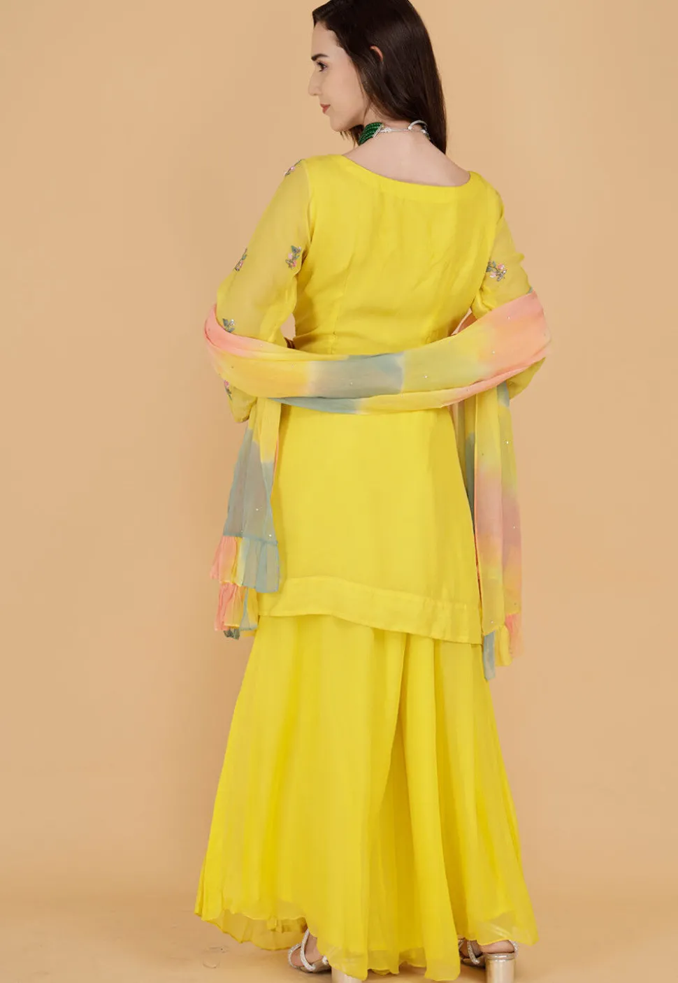Hand Embroidered Organza Pakistani Suit in Yellow