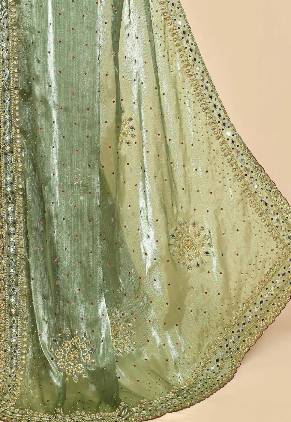 Hand Embroidered Organza Saree in Dusty Green