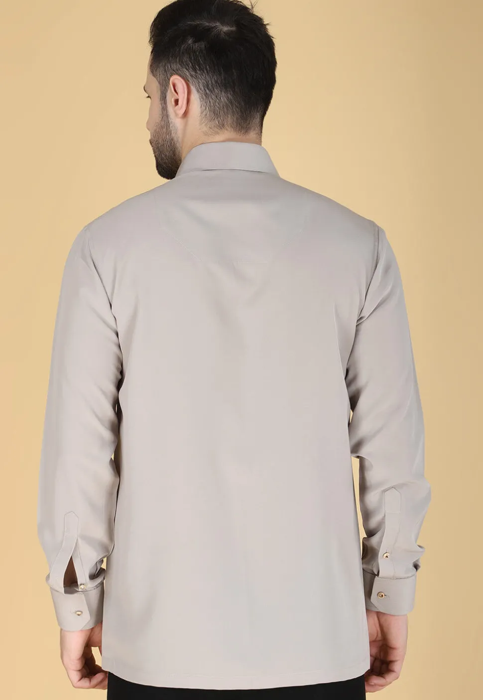 Hand Embroidered Polyester Shirt in Light Fawn