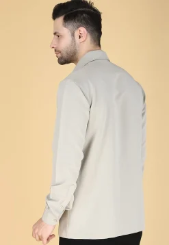 Hand Embroidered Polyester Shirt in Light Fawn