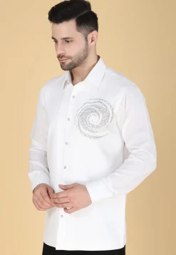 Hand Embroidered Polyester Shirt in White
