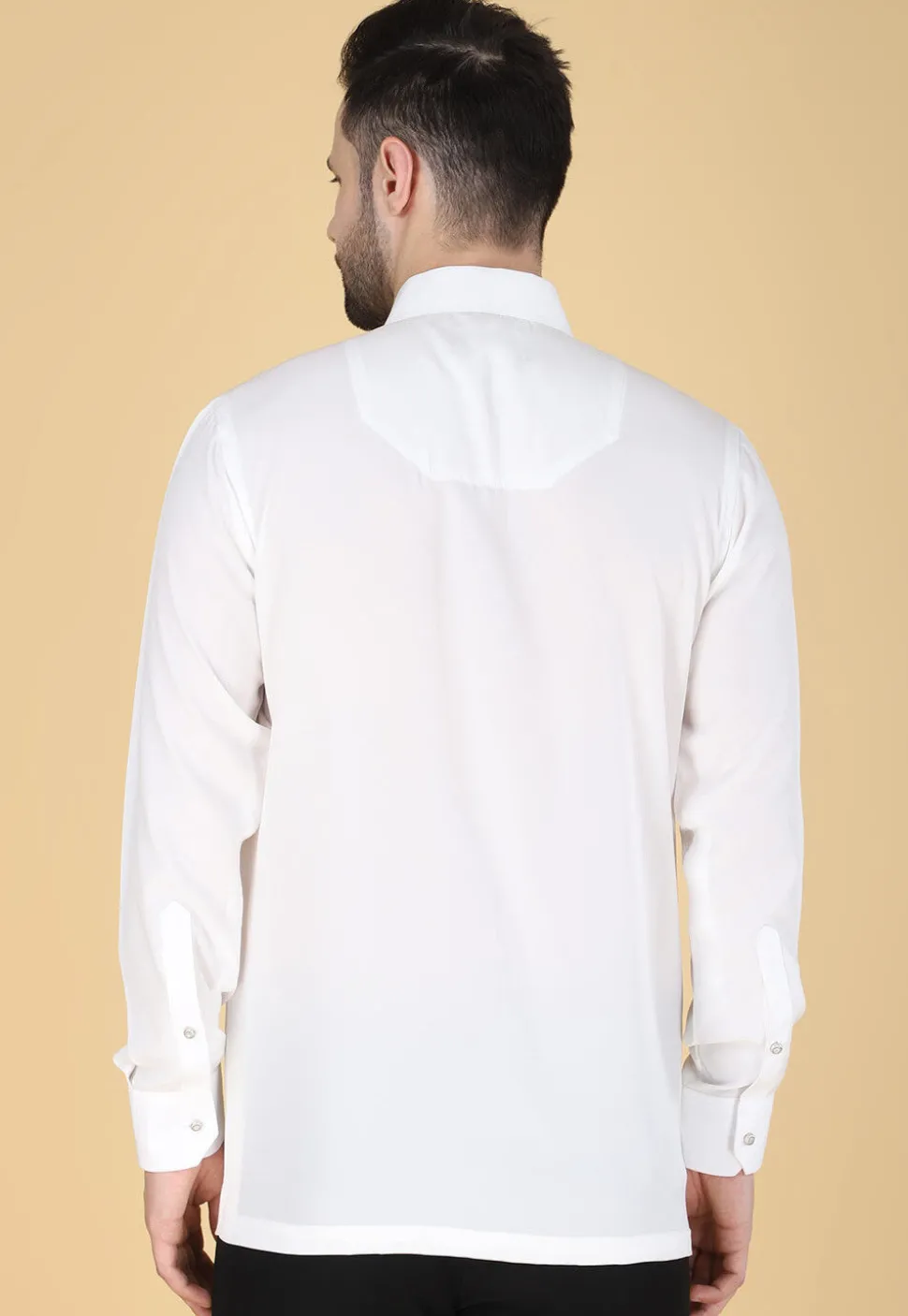 Hand Embroidered Polyester Shirt in White