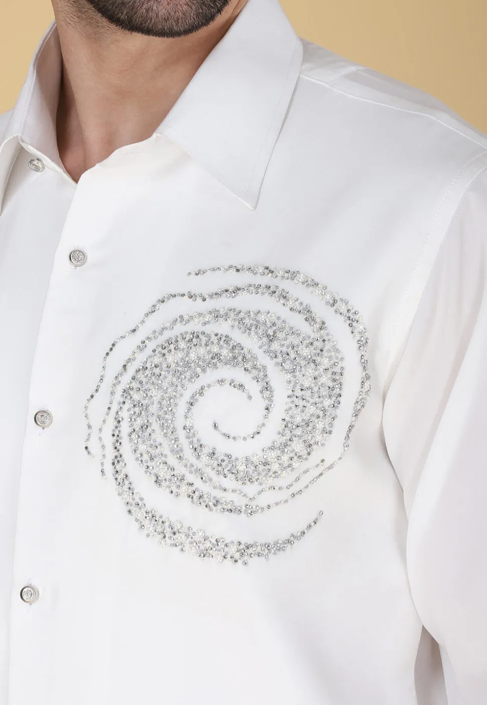 Hand Embroidered Polyester Shirt in White
