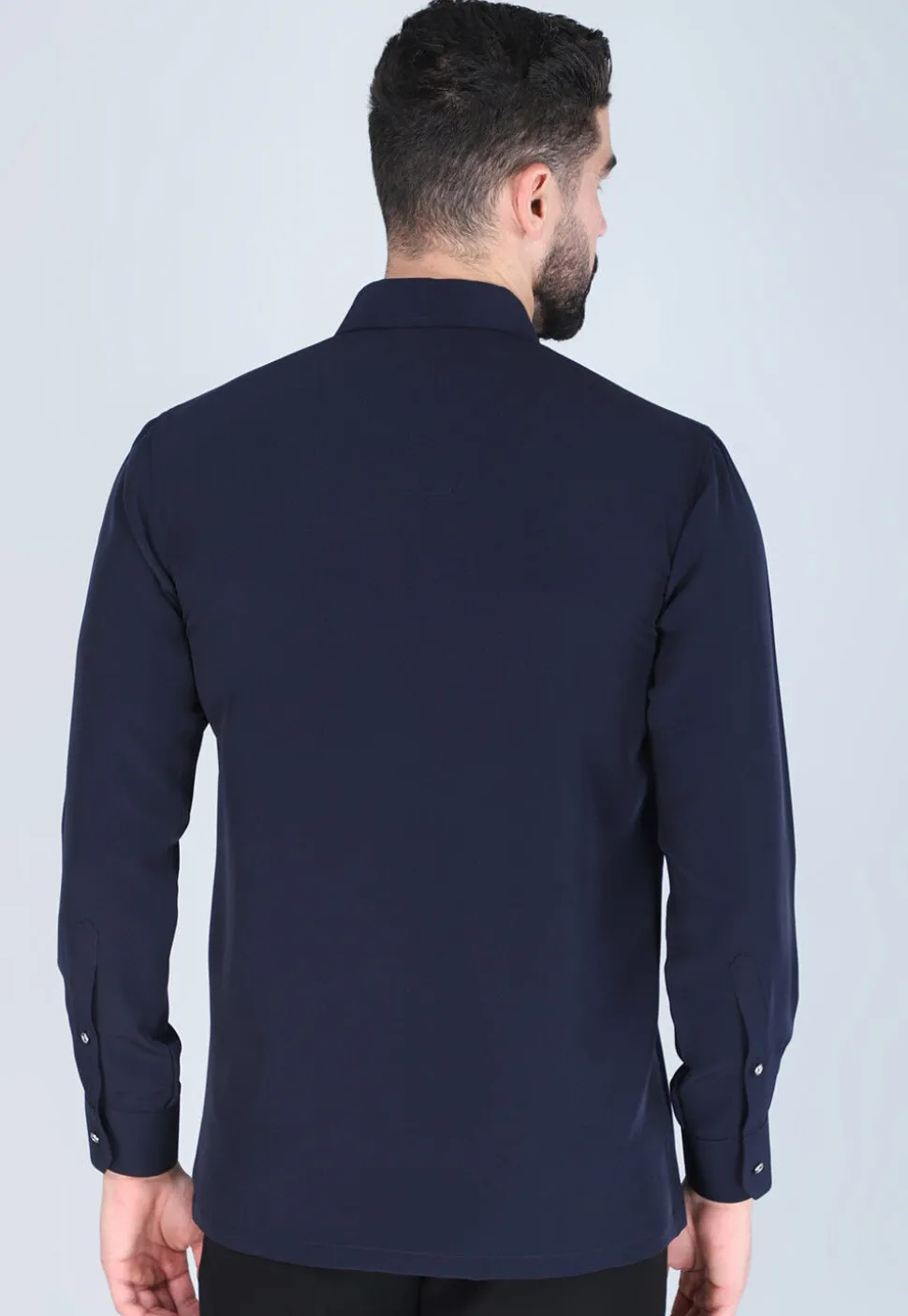 Hand Embroidered Polyester Shirt in Navy Blue