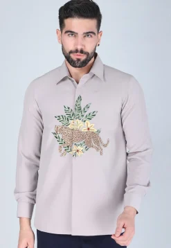 Hand Embroidered Polyester Shirt in Light Purple