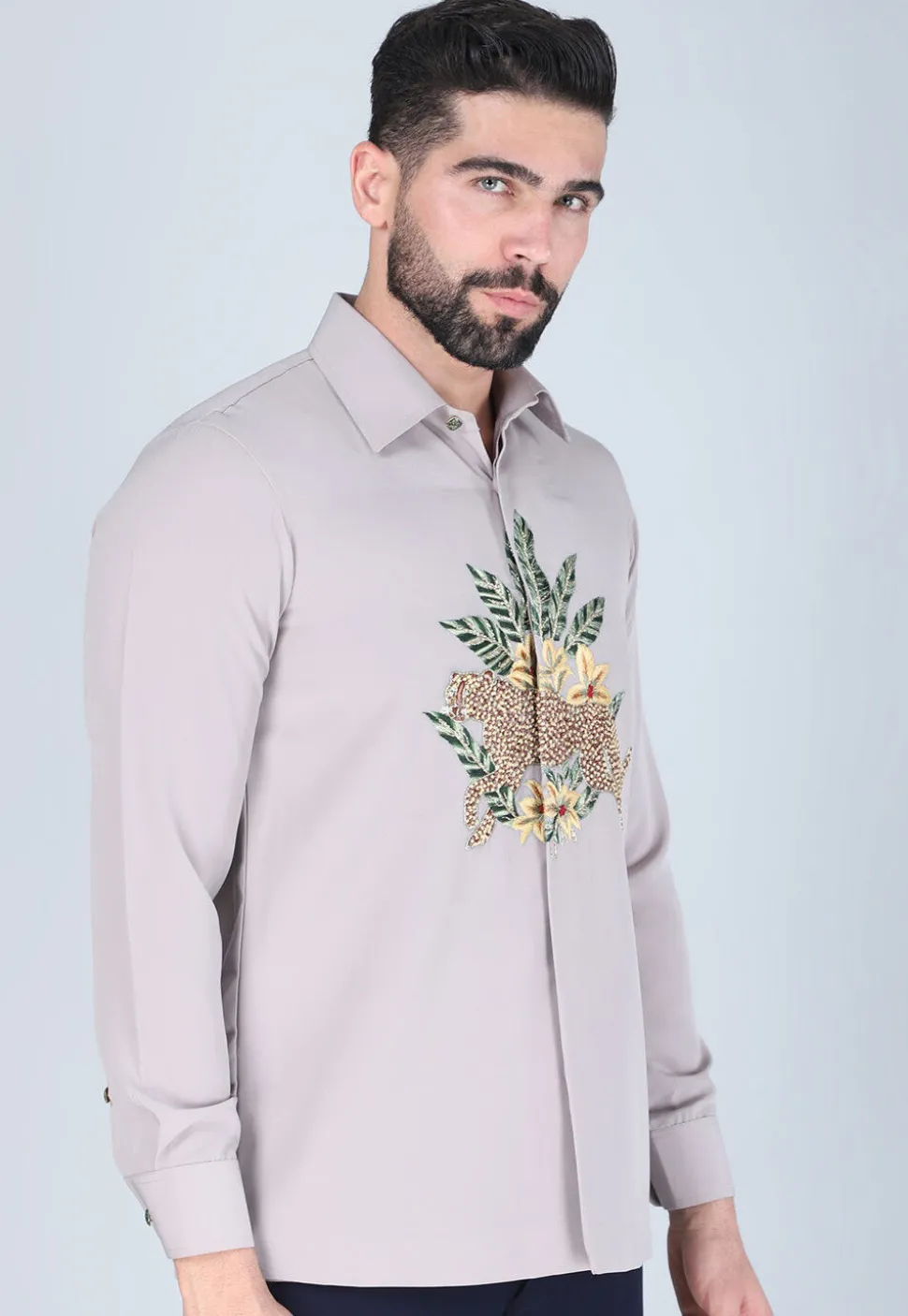 Hand Embroidered Polyester Shirt in Light Purple