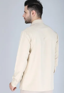 Hand Embroidered Polyester Shirt in Light Beige