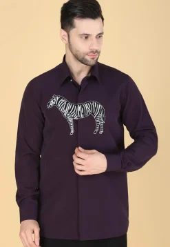 Hand Embroidered Polyester Shirt in Violet