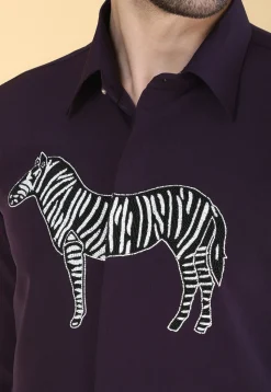 Hand Embroidered Polyester Shirt in Violet