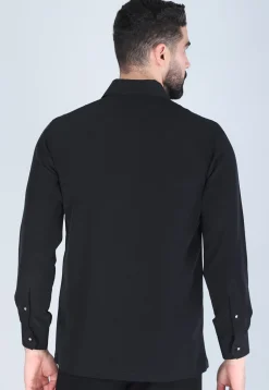 Hand Embroidered Polyester Shirt in Black