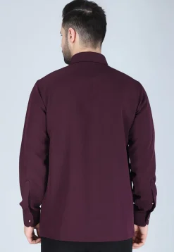 Hand Embroidered Polyester Shirt in Wine