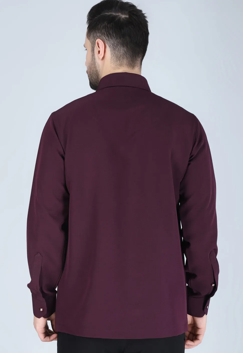 Hand Embroidered Polyester Shirt in Wine