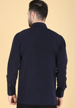 Hand Embroidered Polyester Shirt in Navy Blue