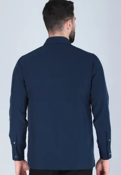 Hand Embroidered Polyester Shirt in Navy Blue