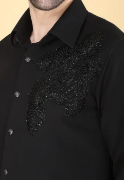 Hand Embroidered Polyester Shirt in Black