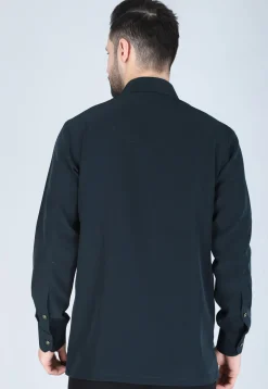 Hand Embroidered Polyester Shirt in Dark Green