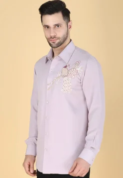 Hand Embroidered Polyester Shirt in Light Purple