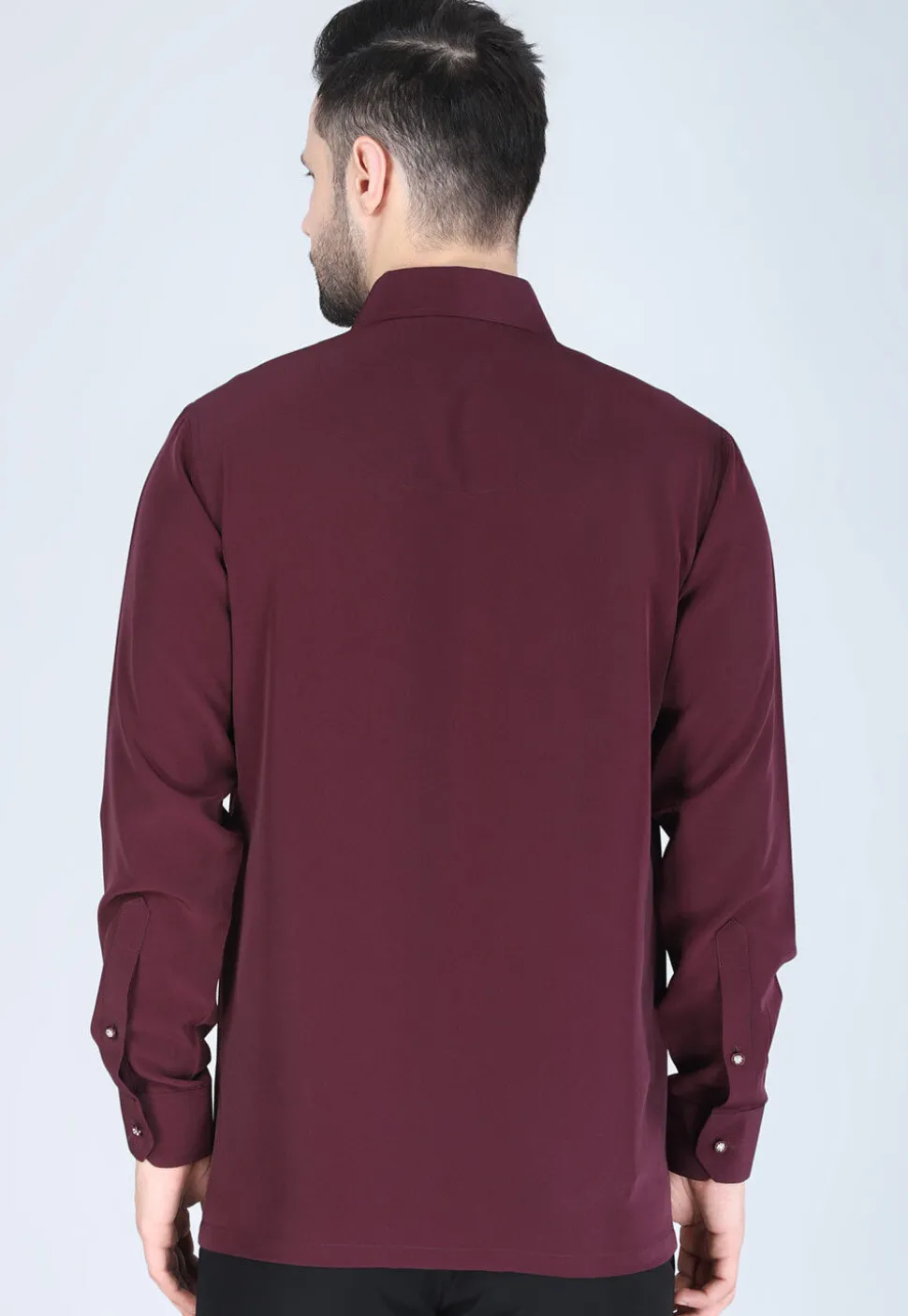 Hand Embroidered Polyester Shirt in Wine