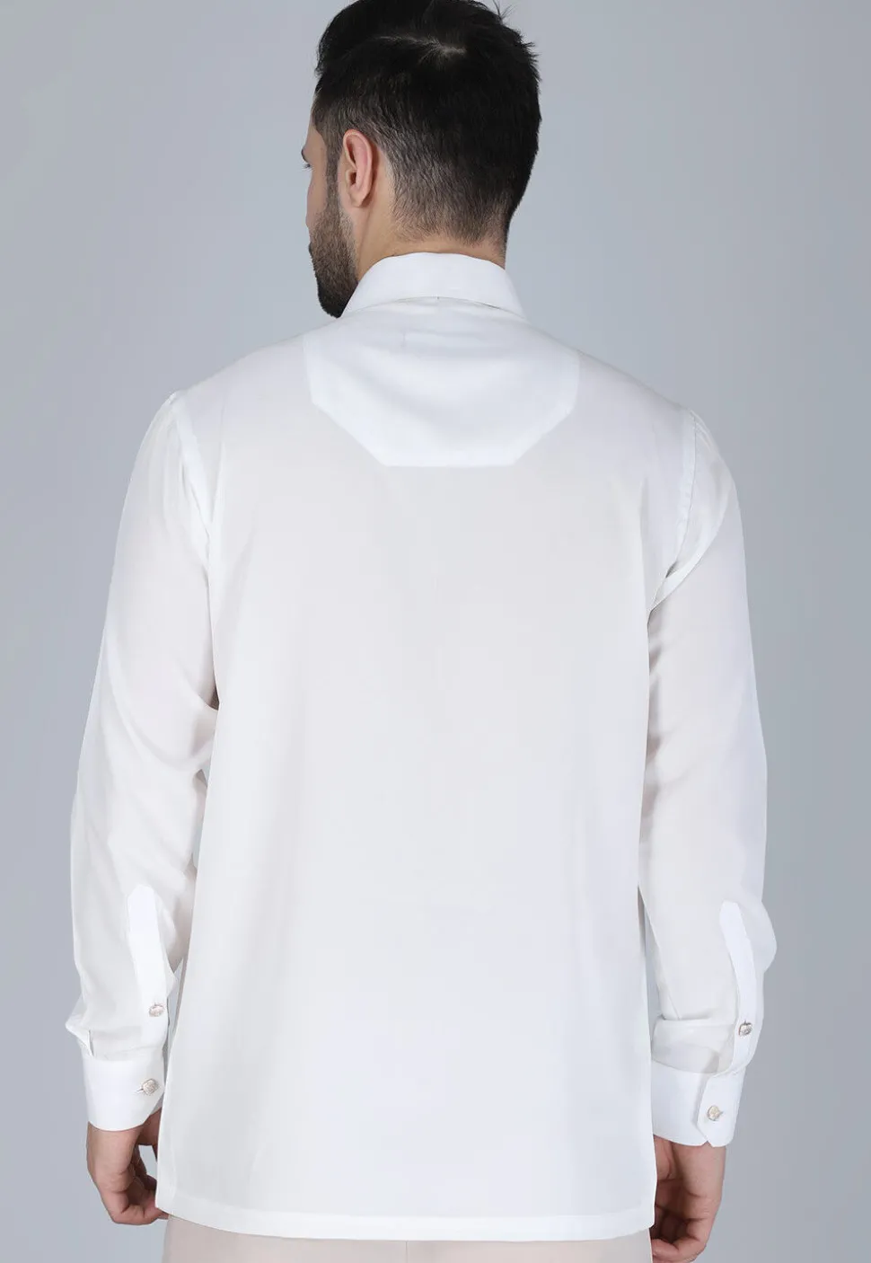 Hand Embroidered Polyester Shirt in White
