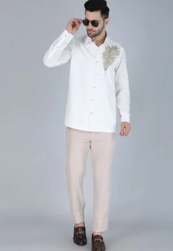 Hand Embroidered Polyester Shirt in White