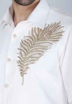 Hand Embroidered Polyester Shirt in White