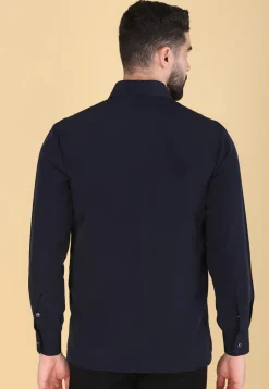Hand Embroidered Polyester Shirt in Navy Blue