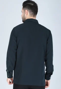Hand Embroidered Polyester Shirt in Dark Green