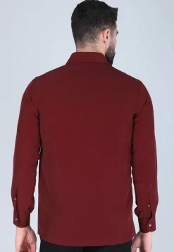 Hand Embroidered Polyester Shirt in Maroon