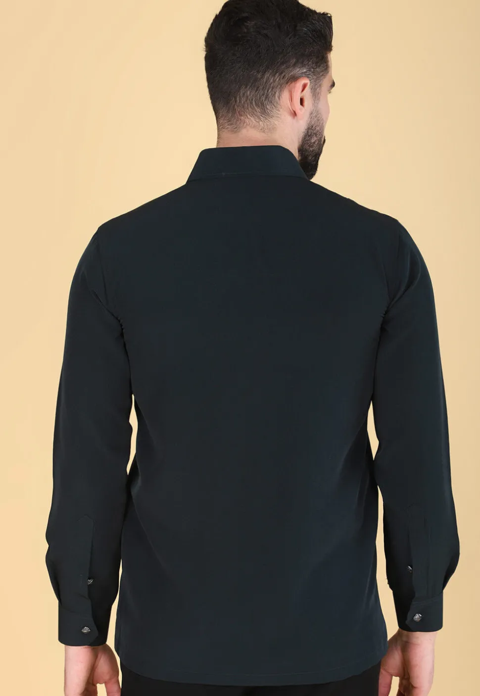 Hand Embroidered Polyester Shirt in Dark Green