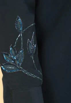 Hand Embroidered Polyester Shirt in Dark Green