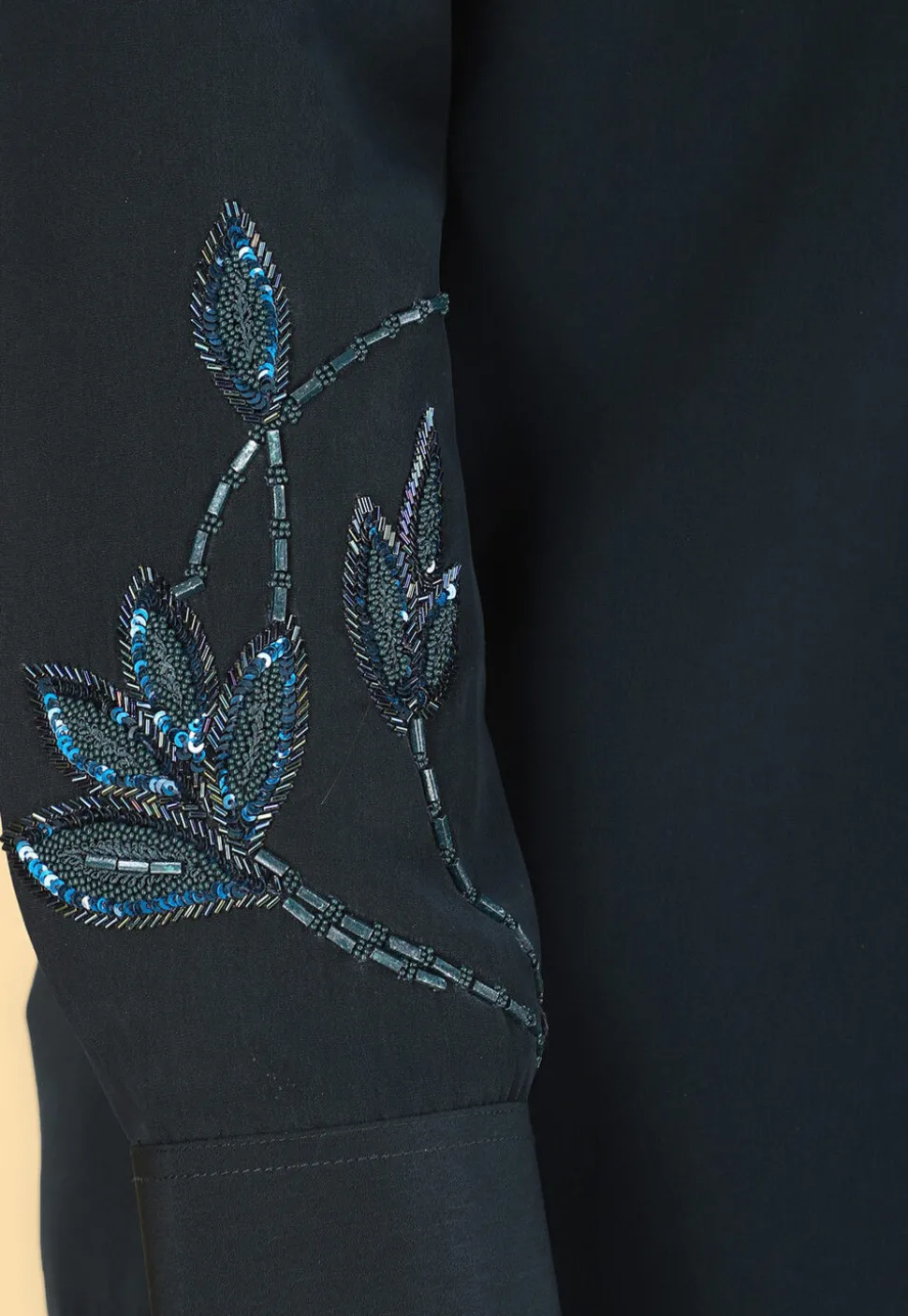 Hand Embroidered Polyester Shirt in Dark Green