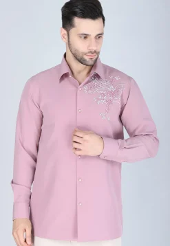 Hand Embroidered Polyester Shirt in Pink