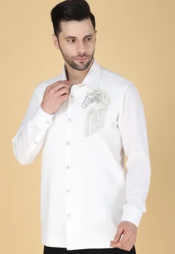 Hand Embroidered Polyester Shirt in White