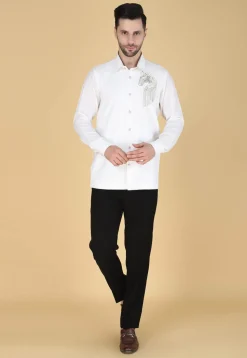 Hand Embroidered Polyester Shirt in White