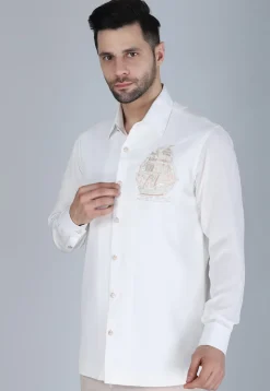 Hand Embroidered Polyester Shirt in White