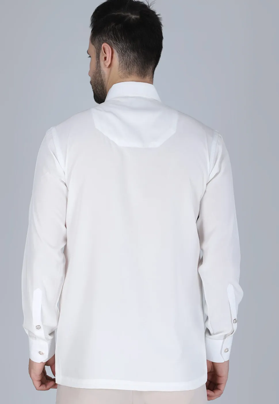 Hand Embroidered Polyester Shirt in White