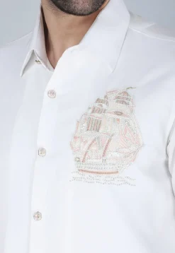 Hand Embroidered Polyester Shirt in White