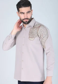 Hand Embroidered Polyester Shirt in Light Purple