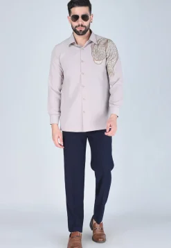 Hand Embroidered Polyester Shirt in Light Purple