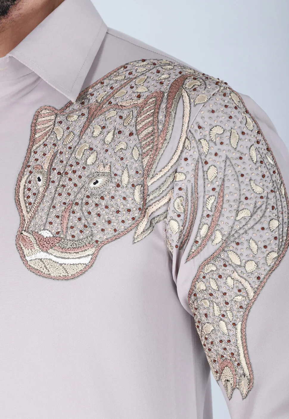 Hand Embroidered Polyester Shirt in Light Purple