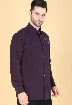 Hand Embroidered Polyester Shirt in Violet