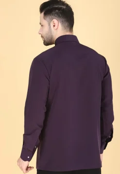 Hand Embroidered Polyester Shirt in Violet