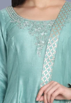 Hand Embroidered Pure Chanderi Silk Pakistani Suit in Light Blue