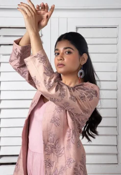 Hand Embroidered Pure Chinon Chiffon Jumpsuit in Light Pink