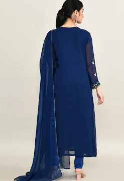 Hand Embroidered Pure Georgette Pakistani Suit in Navy Blue