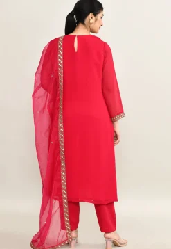 Hand Embroidered Pure Georgette Pakistani Suit in Coral Pink