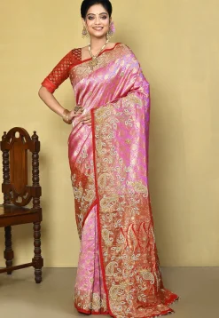 Hand Embroidered Pure Kanchipuram Silk Saree in Pink