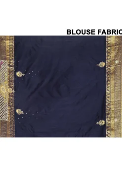 Hand Embroidered Pure Kanchipuram Silk Saree in Cream and Pink