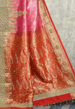 Hand Embroidered Pure Kanchipuram Silk Saree in Pink